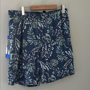 Kirkland Signature Men's Blue Leaf Print Swim Trunks